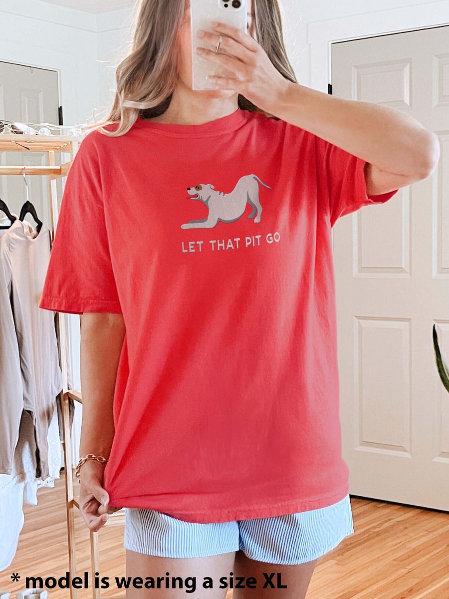 Let That Pit Go T-Shirt(Embroidered) of a Pitbull Terrier(White) product image (2)