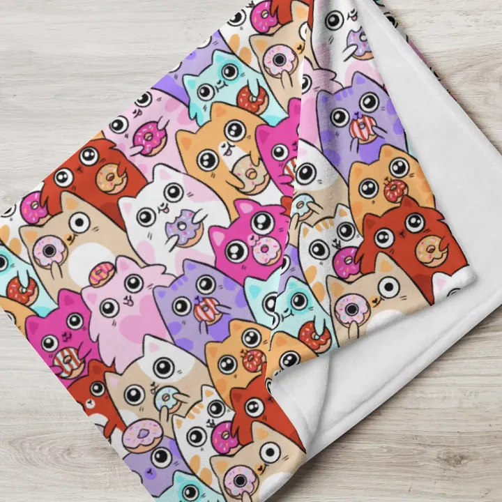 Whimsical Cat Faces and Doughnuts Throw Blanket product image (1)