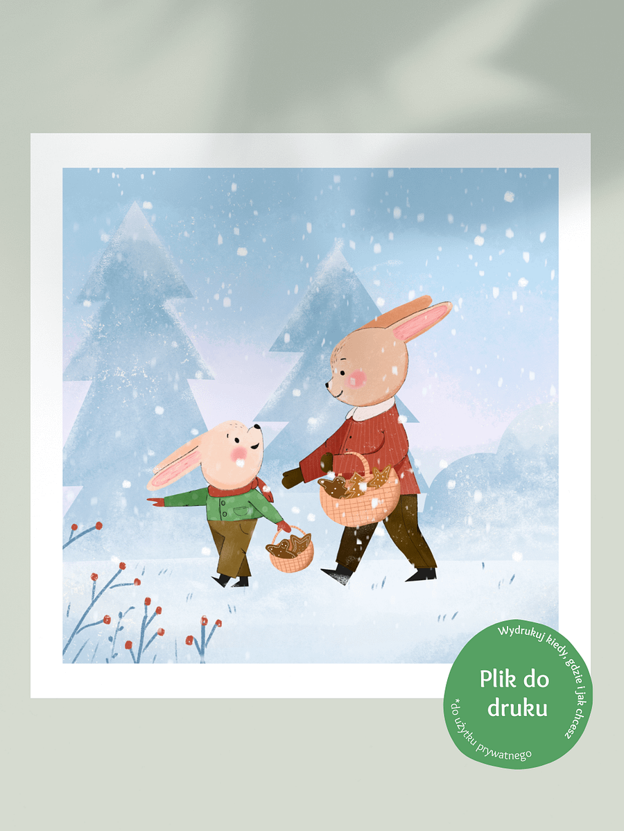 Zimowy Plakat dla Dzieci, Króliczki do Druku. Printable Winter Art Print - Cute Rabbits for Children. product image (3)