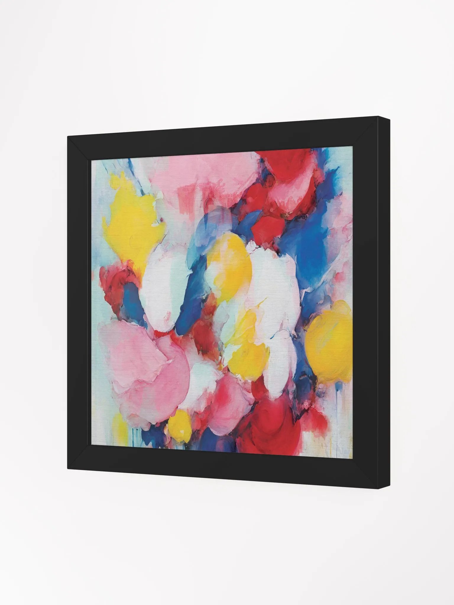 Square colorful abstract textured art print yellow, blue, pink, red and white product image (3)