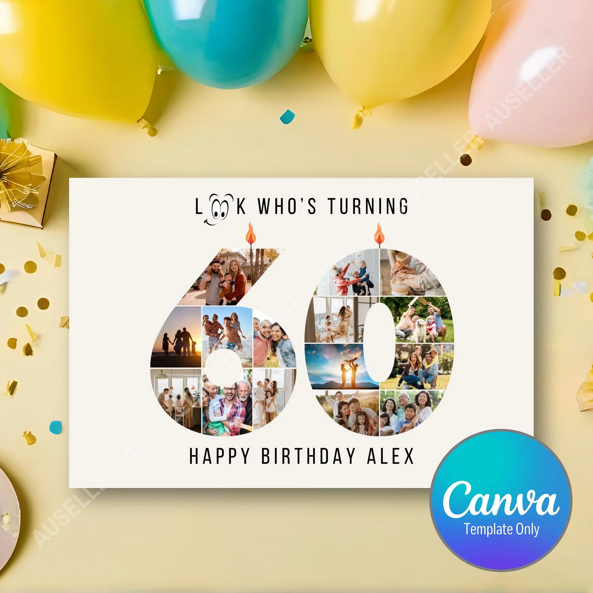 60th Birthday Number Photo Card Canva Template product image (1)