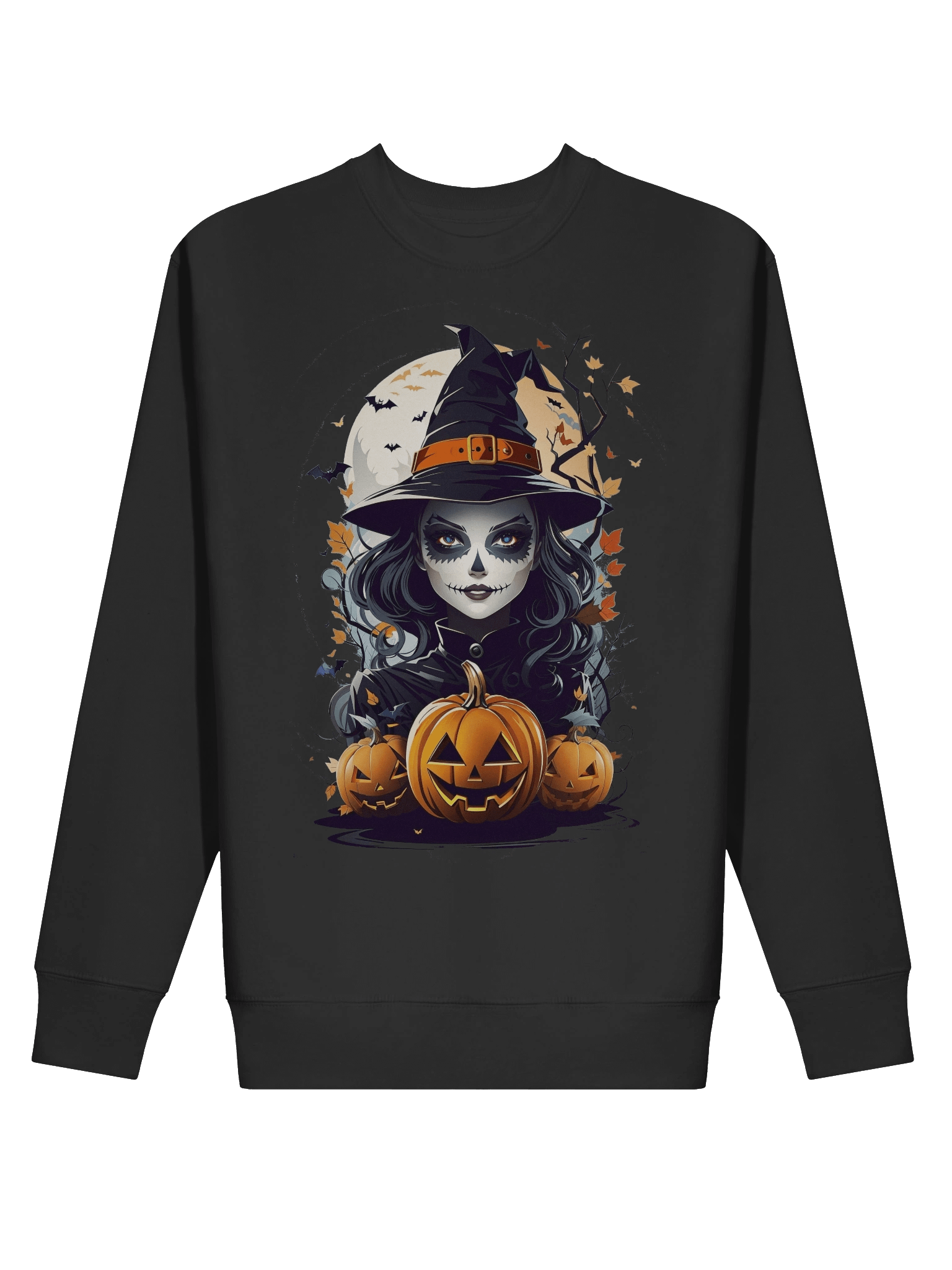 Witch and Pumpkins Sweatshirt – Gothic Halloween Pullover, Spooky Witch & Jack-o’-Lanterns Sweater product image (2)