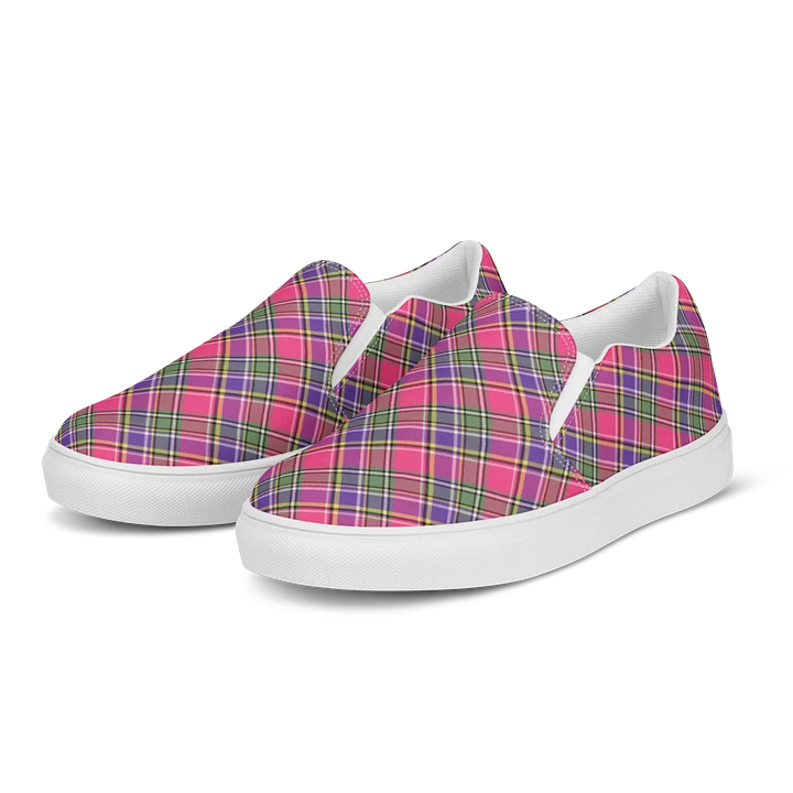 Pink and Purple Vintage Plaid Women's Slip On Shoes product image (2)