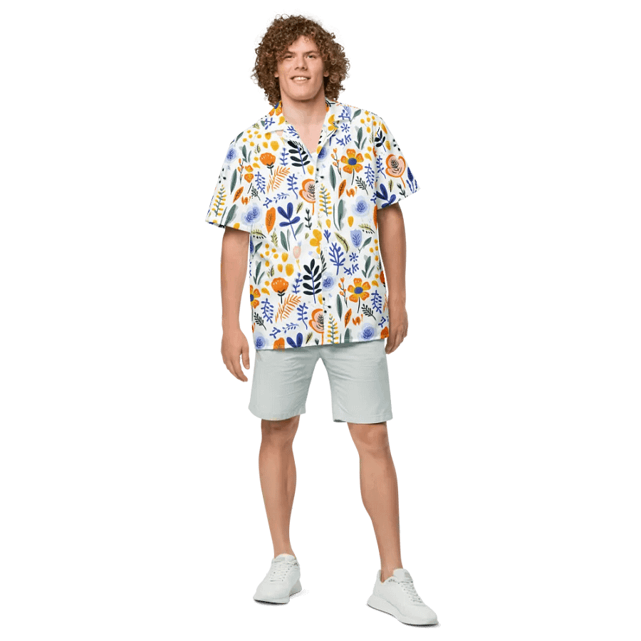 Retro Flowers Blue Hawaiian Shirt product image (4)