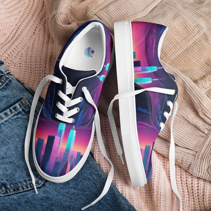 Vaporwave New York City All Over Print Canvas Shoes product image (2)