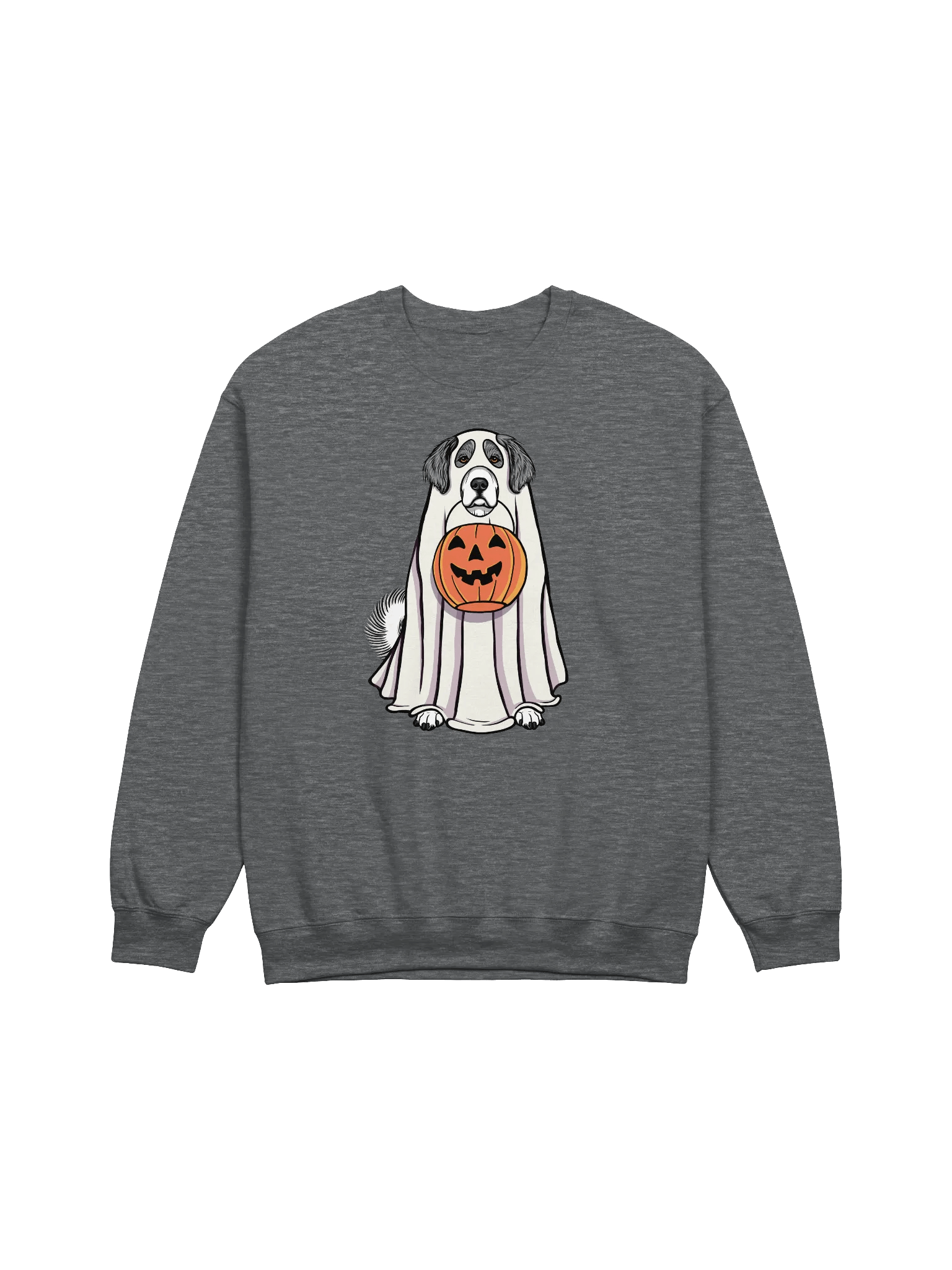 Funny Halloween Great Pyrenees(Gray) Sweatshirt | Funny Pyr Wearing a Ghost Costume and Holding a Pumpkin Basket product image (7)