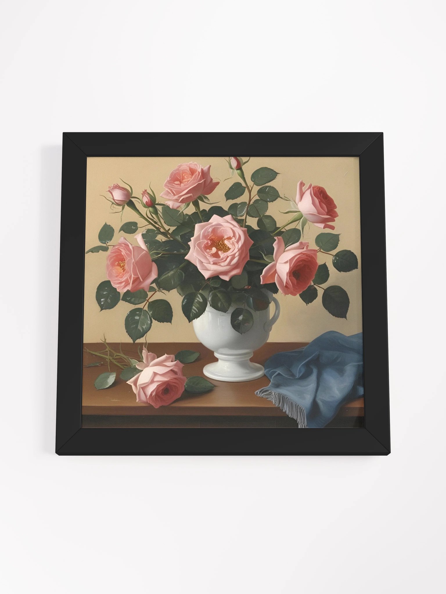 PInk Roses with Blue Cloth Framed Premium Poster product image (16)