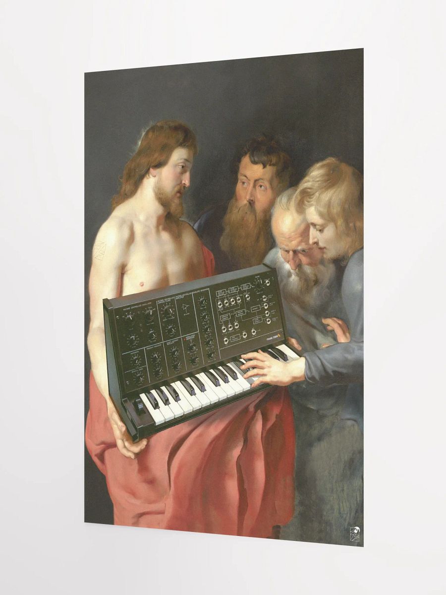 He died for our synths, by Frank Fonik (Korg MS-10), Techno EDM Matte Paper Poster product image (3)