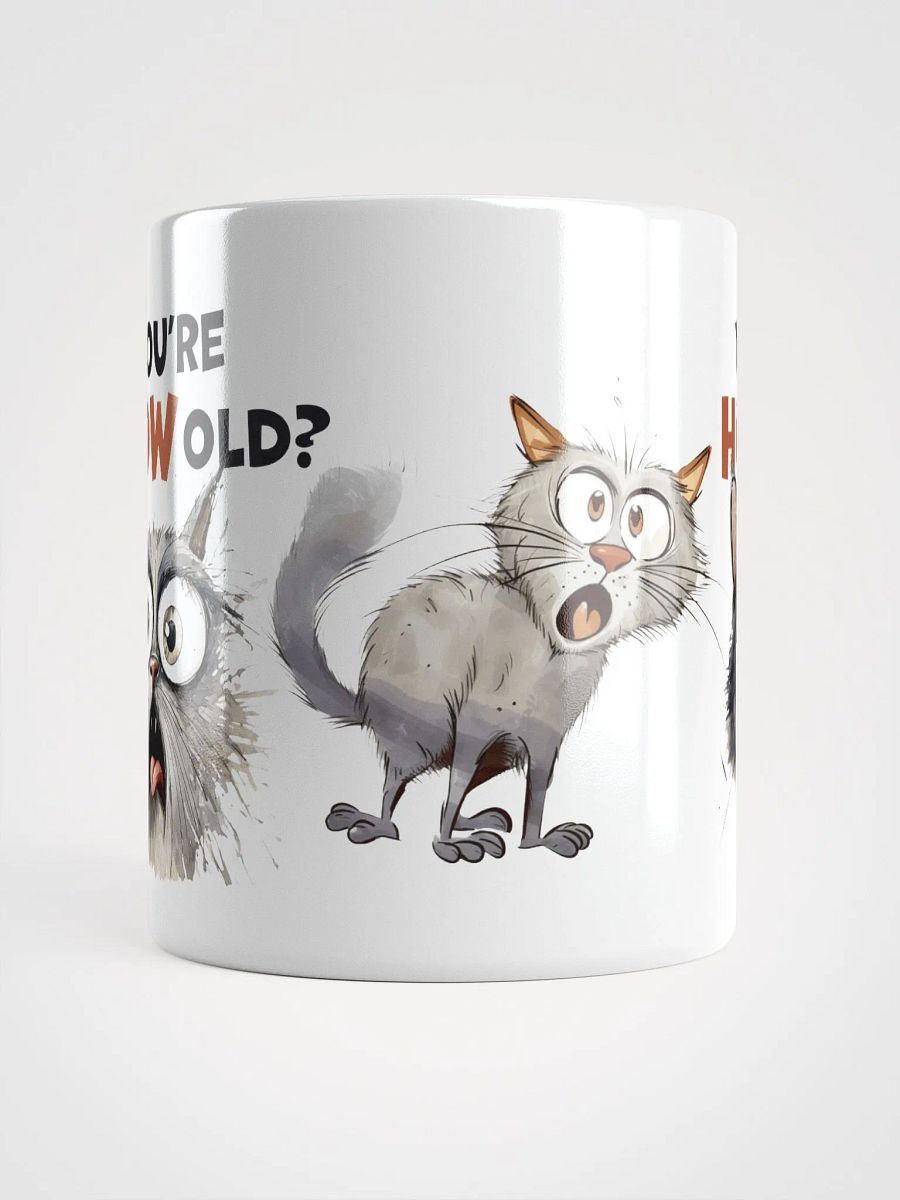 Cat Chat: "You're HOW old?" White glossy mug product image (3)