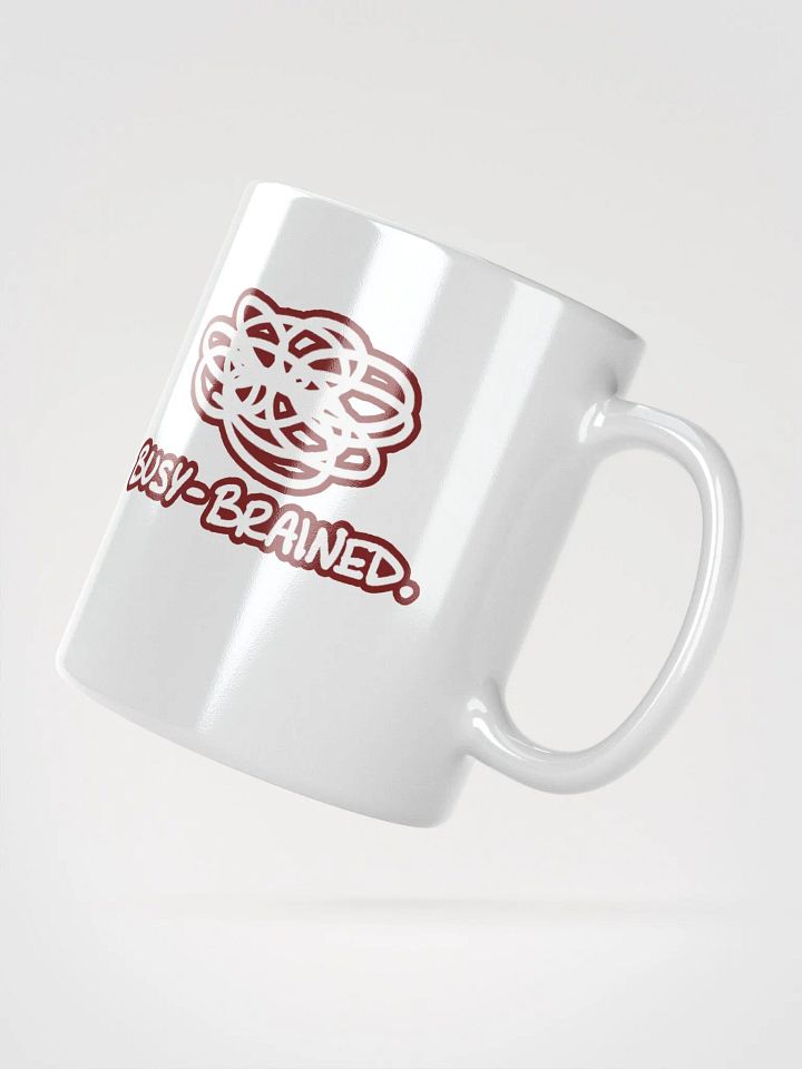 BUSY-BRAINED (lined design, #6D1616) glossy white mug product image (3)