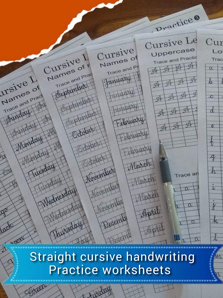 straight cursive handwriting practice worksheets | for kids, beginner and all age groups( 5 PDFs 42pages practice sheets) product image (2)