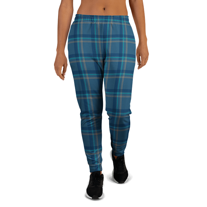 Women’s Teal Plaid All-Over Print Joggers product image (1)