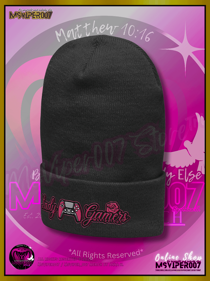 Cuffed Beanie [ Embroidered Design(s) ] - MsViper007's "Lady Gamers Are Awesome™ [flamingo]" Beanie product image (2)