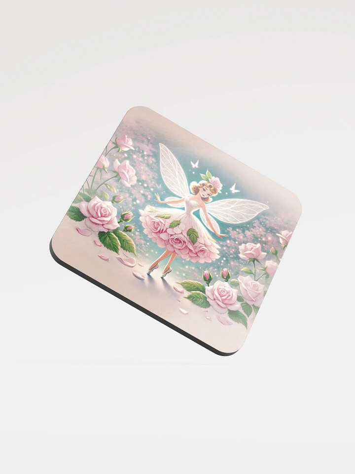 Pink Rose Fairy in a Fairytale Garden Cork Coaster product image (1)