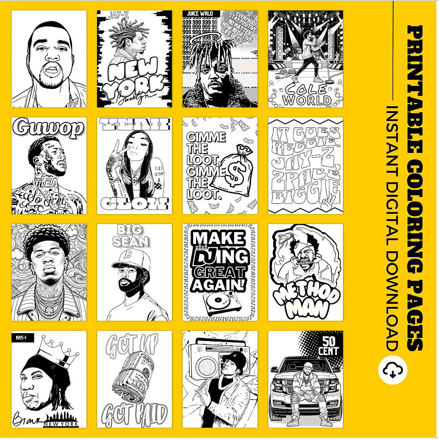 100 PAGE- Rap Star Coloring Book Pages - Instant Digital Download product image (4)