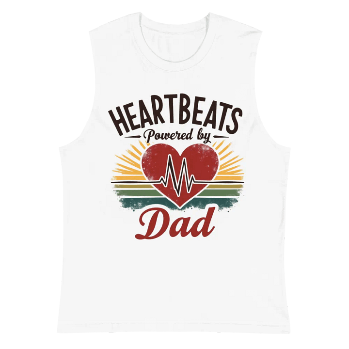 stethoscope heart shape, ekg Heartbeats Powered by Dad Muscle Tank product image (2)