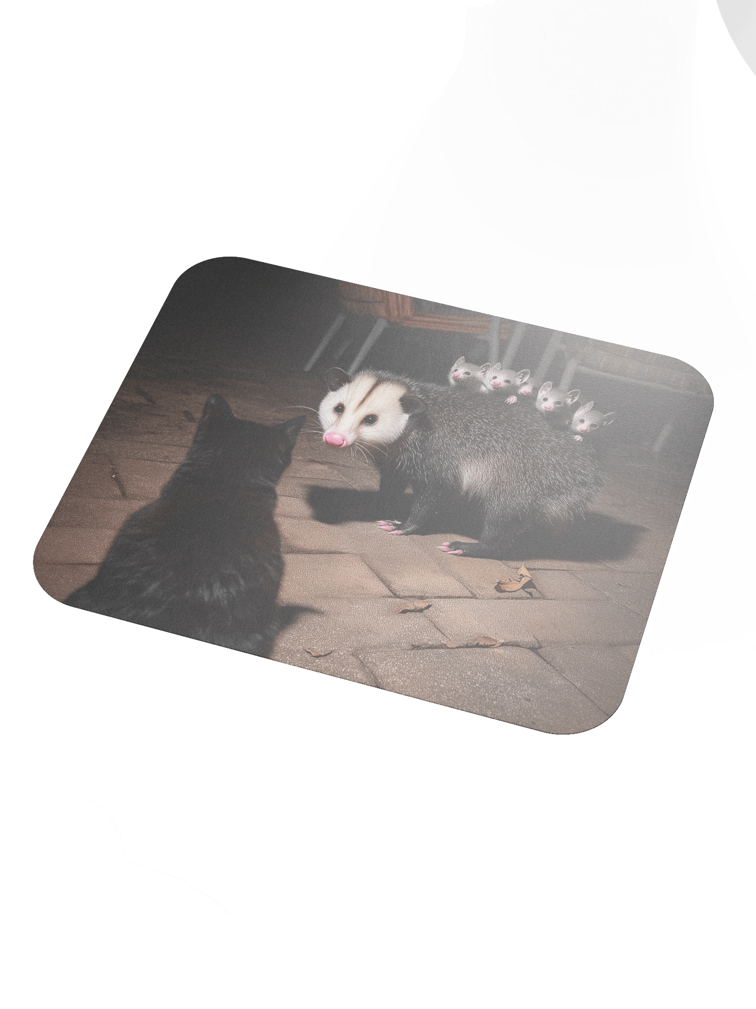 Cat meets opossum family Mouse Pad product image (3)