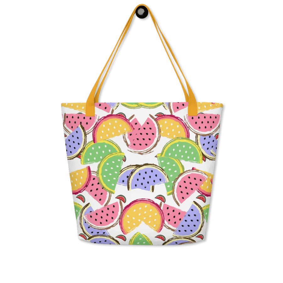 Big printed tote bag with tropical colorful watermelon  design product image (5)