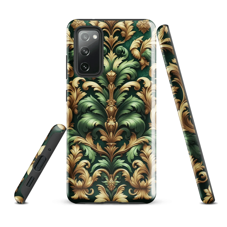 Tough Phone Case for Samsung® - Green and Gold Rococo Damask Floral Pattern product image (1)