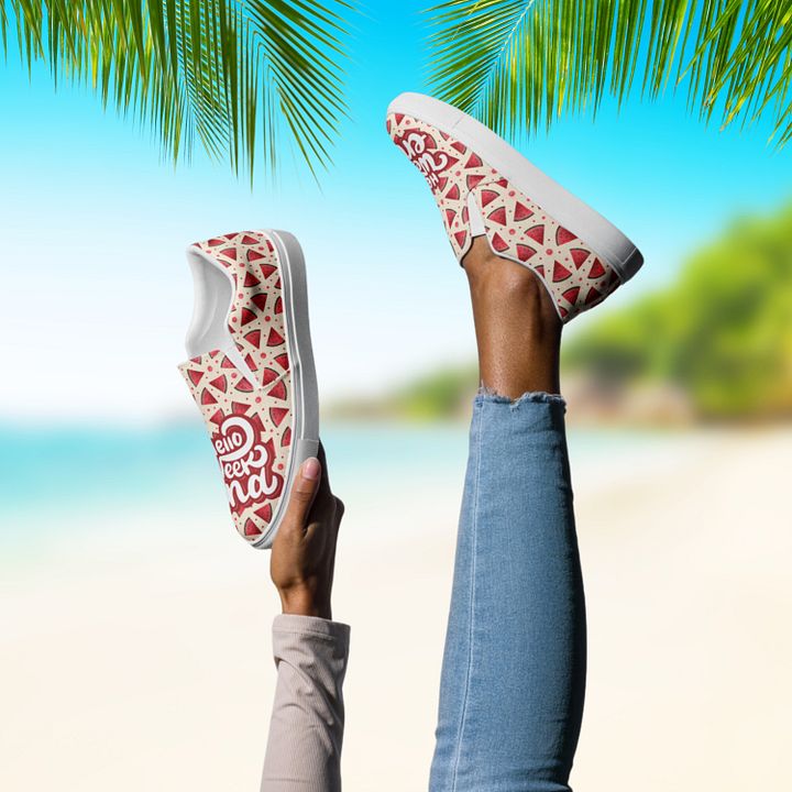 Hello Weekend Watermelon All Over Print Slip On Canvas Shoes product image (2)