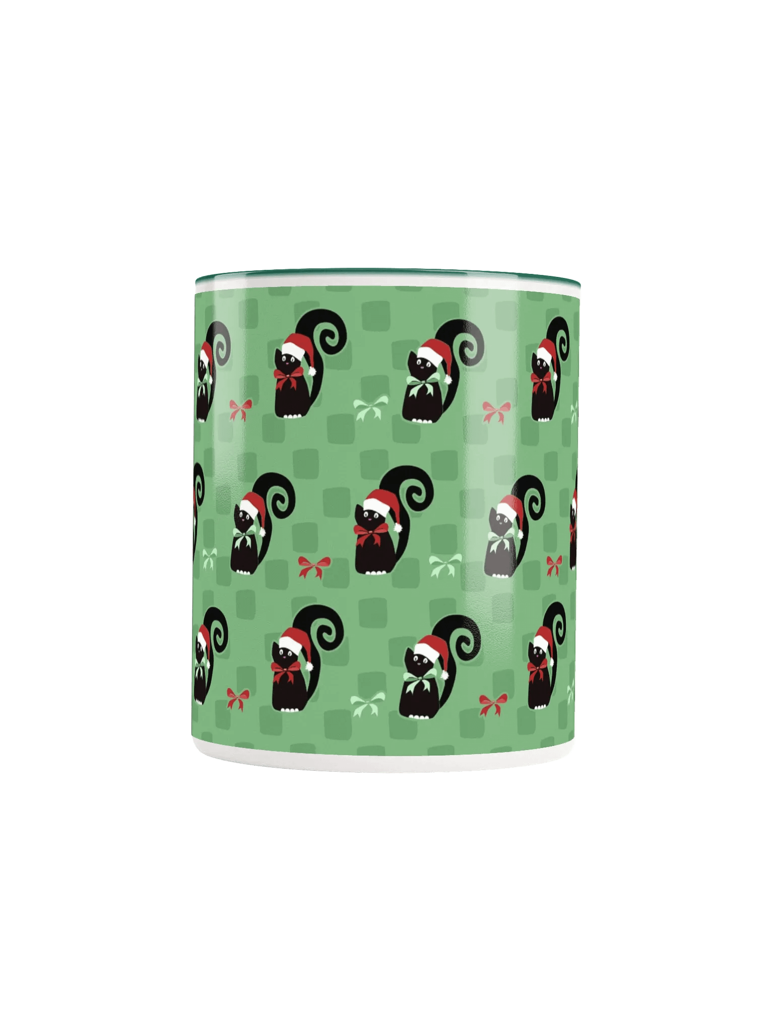 Black Christmas Kitties In-A-Row on Green on Ceramic Mug product image (10)
