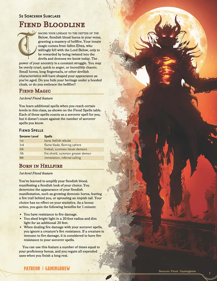 Fiend Bloodline | 5E Sorcerer Subclass product image (2)