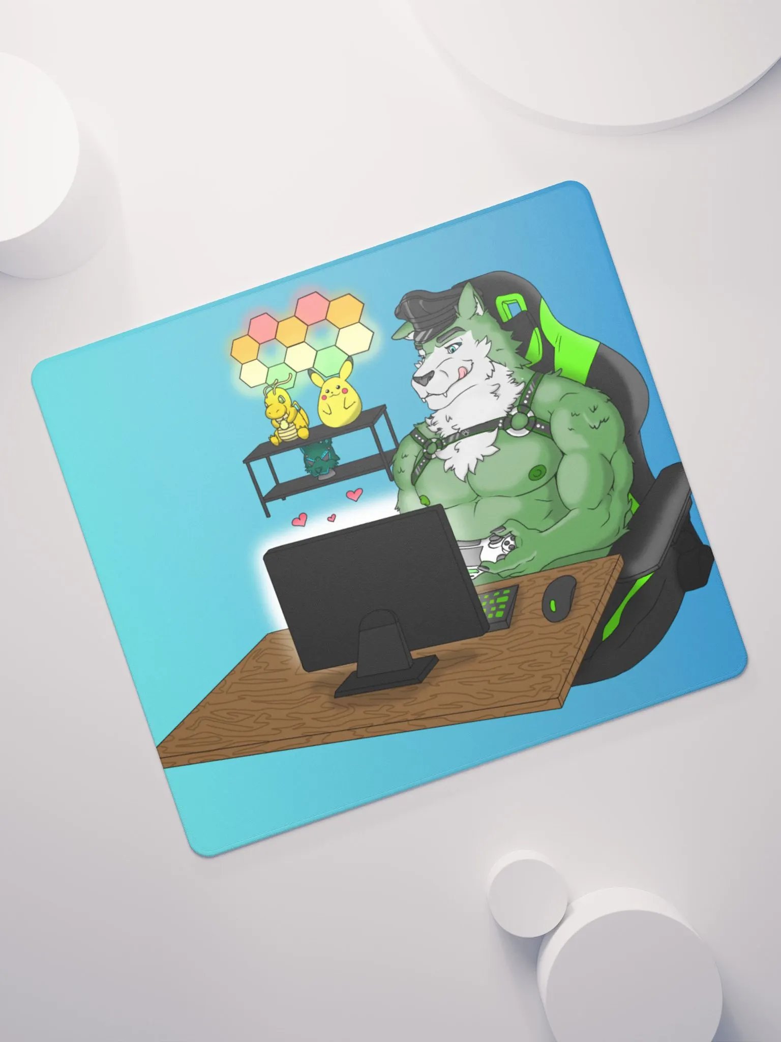 Cozy Wolf Dad Gaming Mouse Pad (Blue / Left) product image (11)