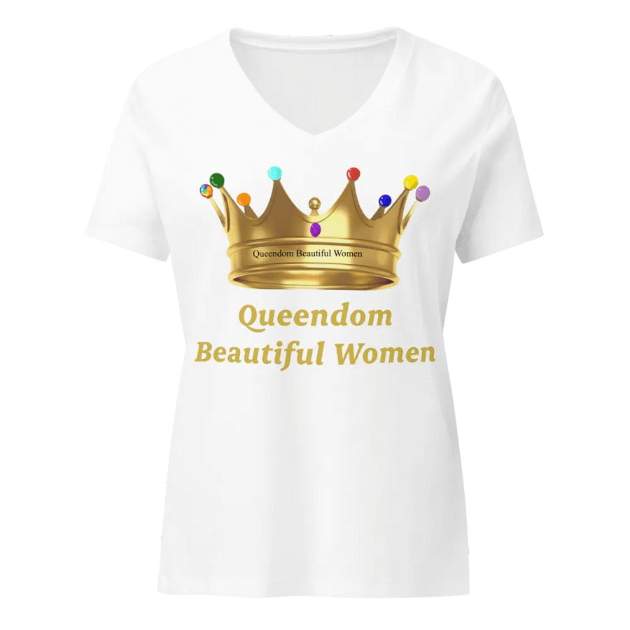 Queendom Beautiful Women Crown Jewels Relaxed V-Neck T-Shirt/White (TM) product image (1)