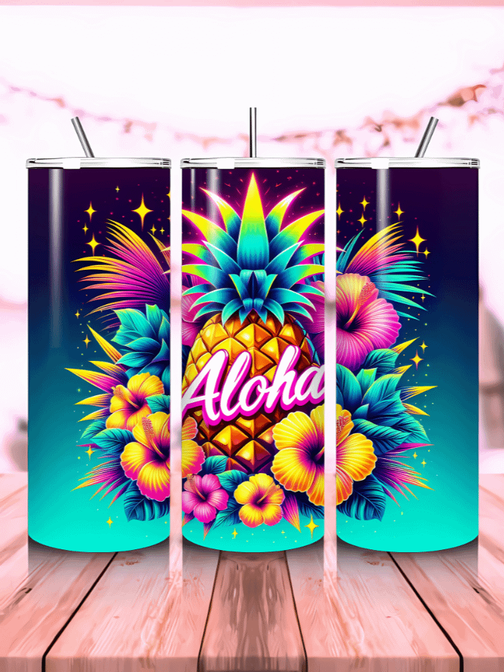 Tropical Aloha Tumbler Wrap PNG – 20oz Skinny Sublimation Design with Hibiscus Flowers & Island Vibes – Vibrant Hawaiian Style – 300 DPI Instant Digital Download product image (1)