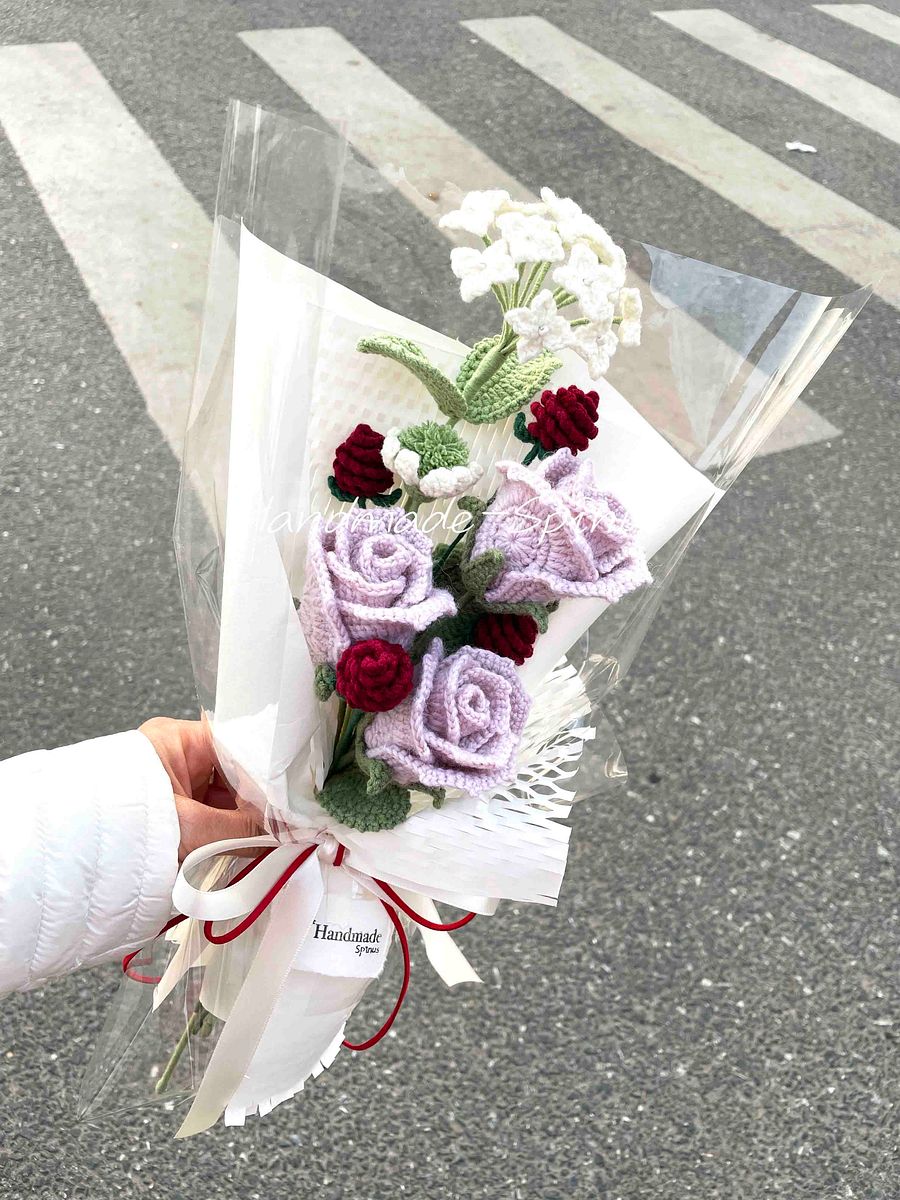 Pink Rose Thousand Day Red Crochet Knit Bouquet product image (1)