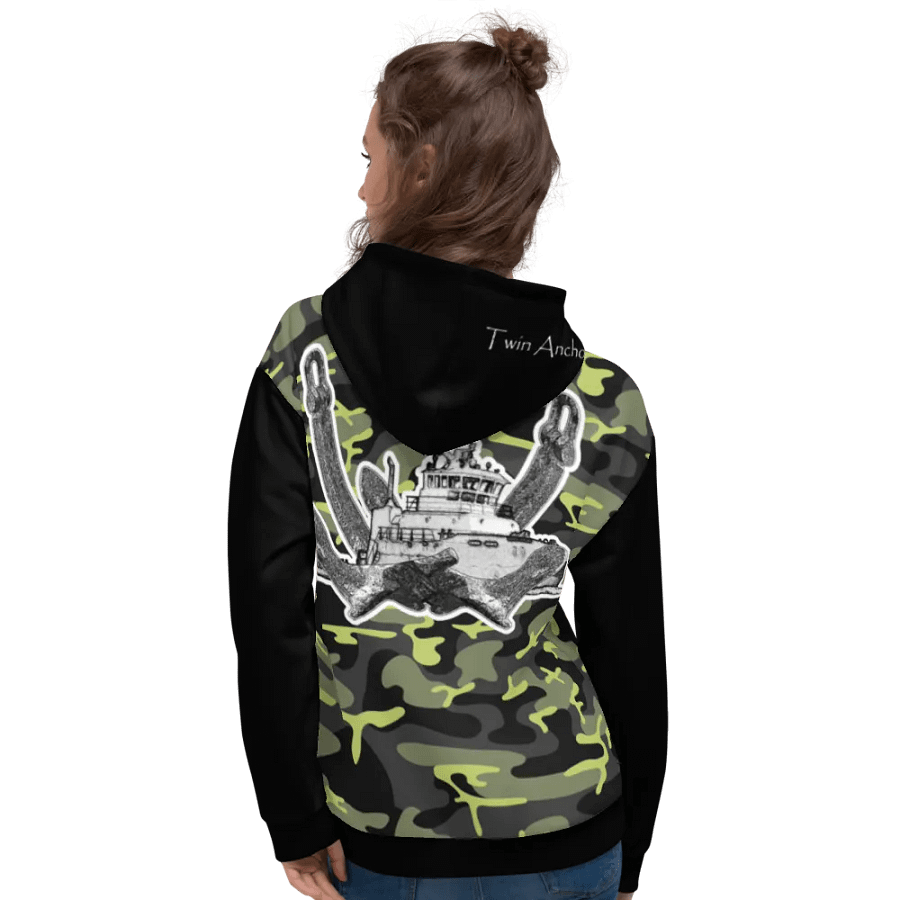 black & Green Camouflage Twin Anchor Titan tug Hoodie product image (10)