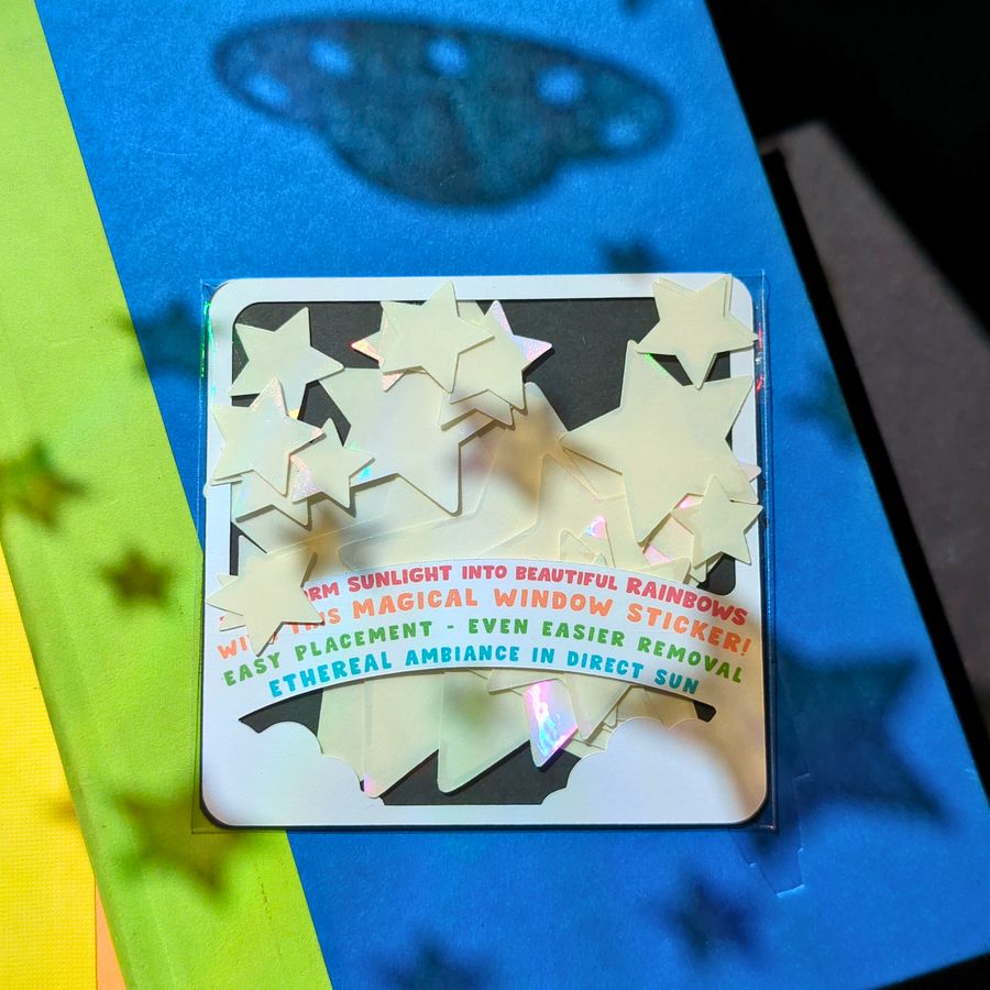 Set of (20+) Star Suncatcher Window Stickers - Mixed Size - Rainbow Making Decals! Easy Application + Removal - Create Your Own Magical Space product image (3)