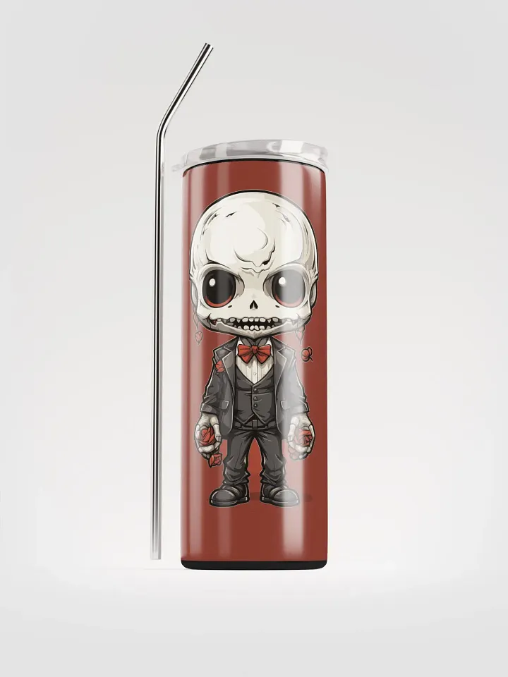 Gothic Valentine's Stainless Steel Tumbler: Skeleton & Red Roses product image (1)