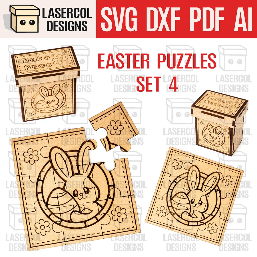 Easter Bunny Puzzle With Box Set 4 (2 Sizes) - Laser Cut Files product image (1)