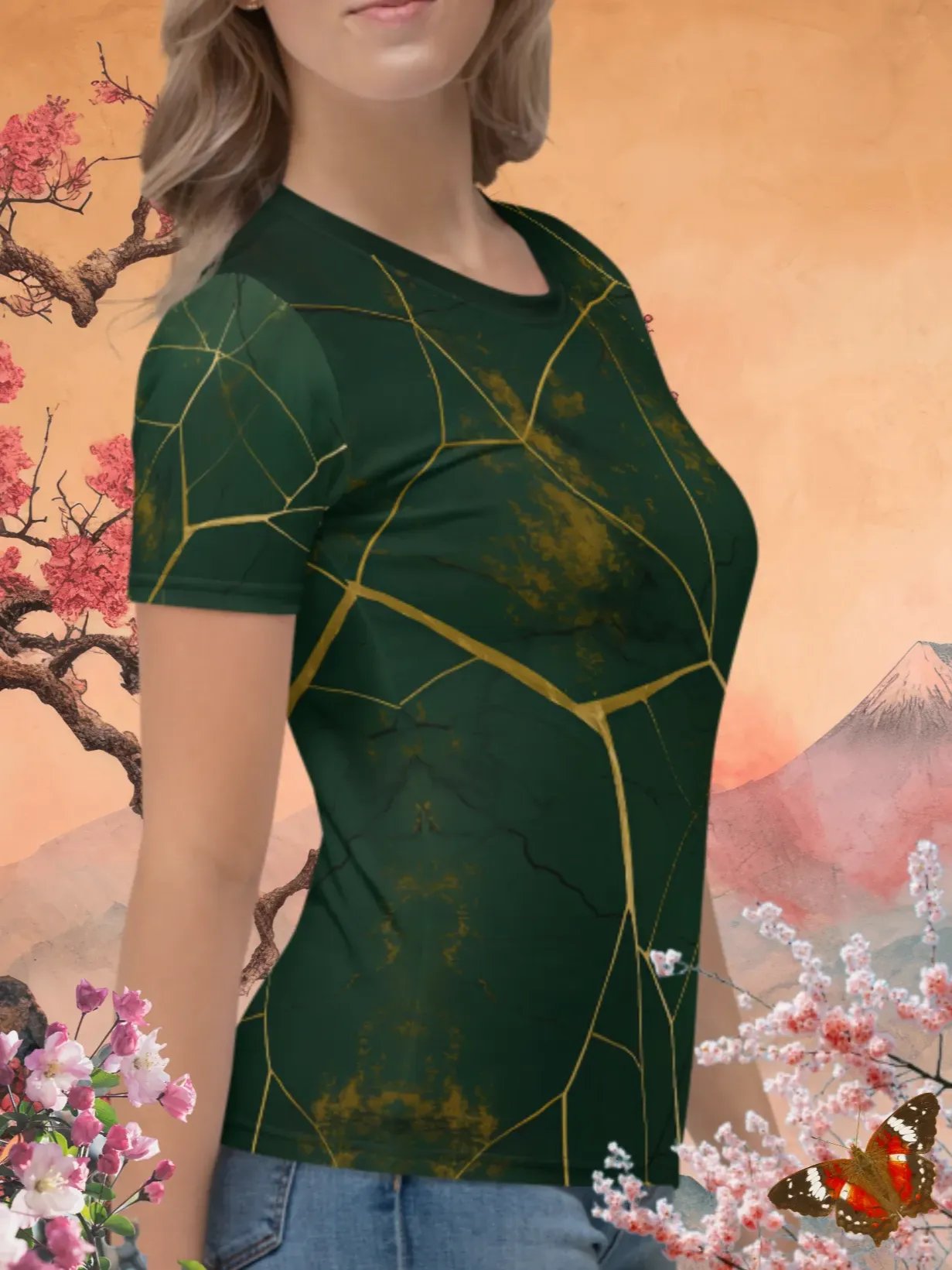 Green & Gold Kintsugi Print T-Shirt product image (3)