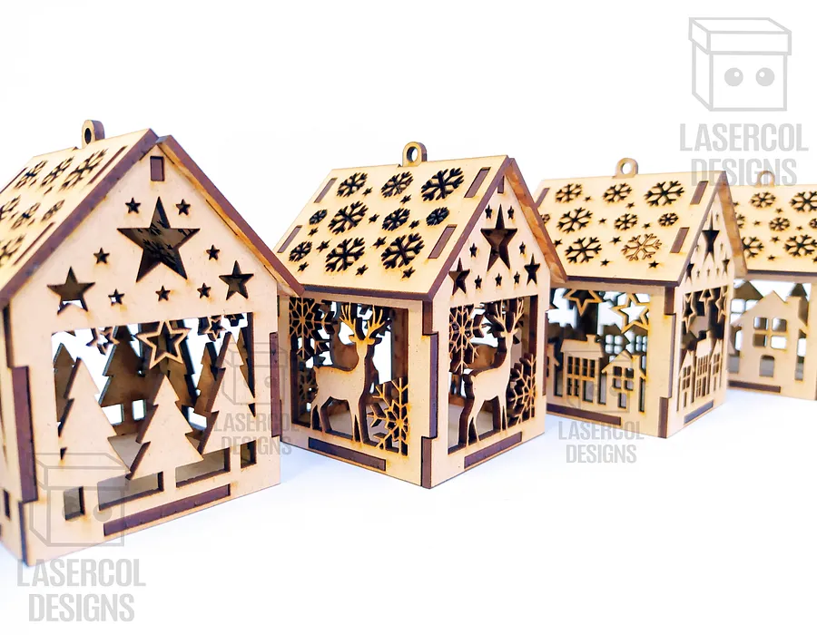 Christmas House Ornaments Set 4 (2 Sizes, 5 Styles) - Laser Cut Files product image (5)