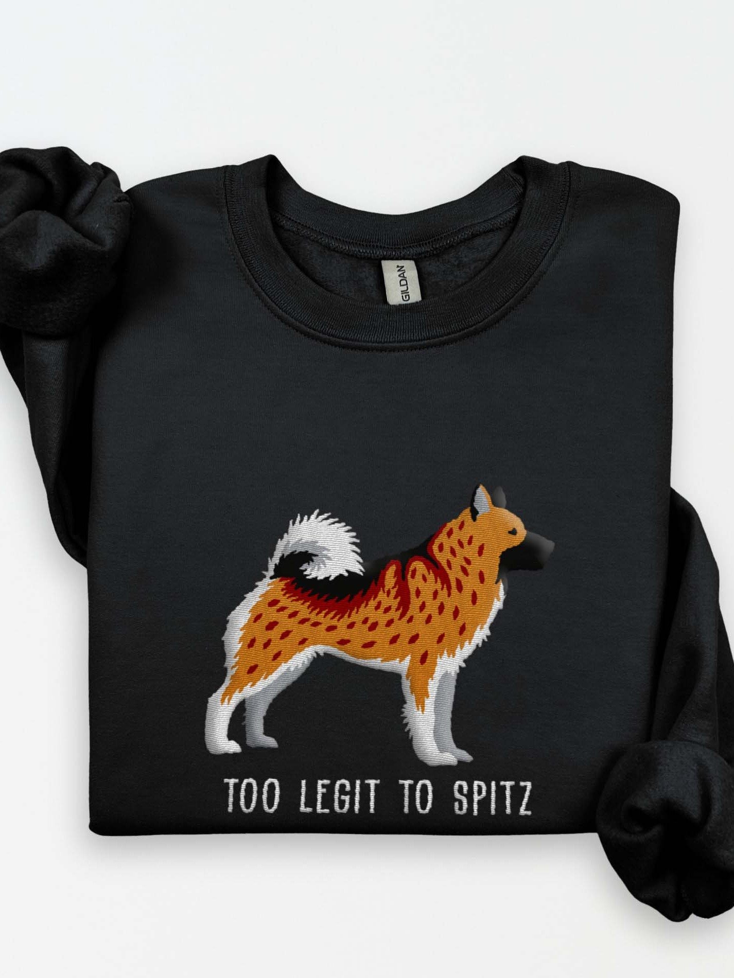 Too Legit to Spitz Sweatshirt (Embroidered) of a Norwegian Elkhound(Brown) product image (1)