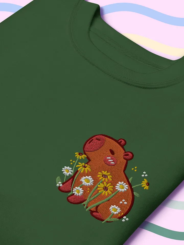 Peaceful Capybara Floral Embroidered Premium Sweatshirt product image (1)