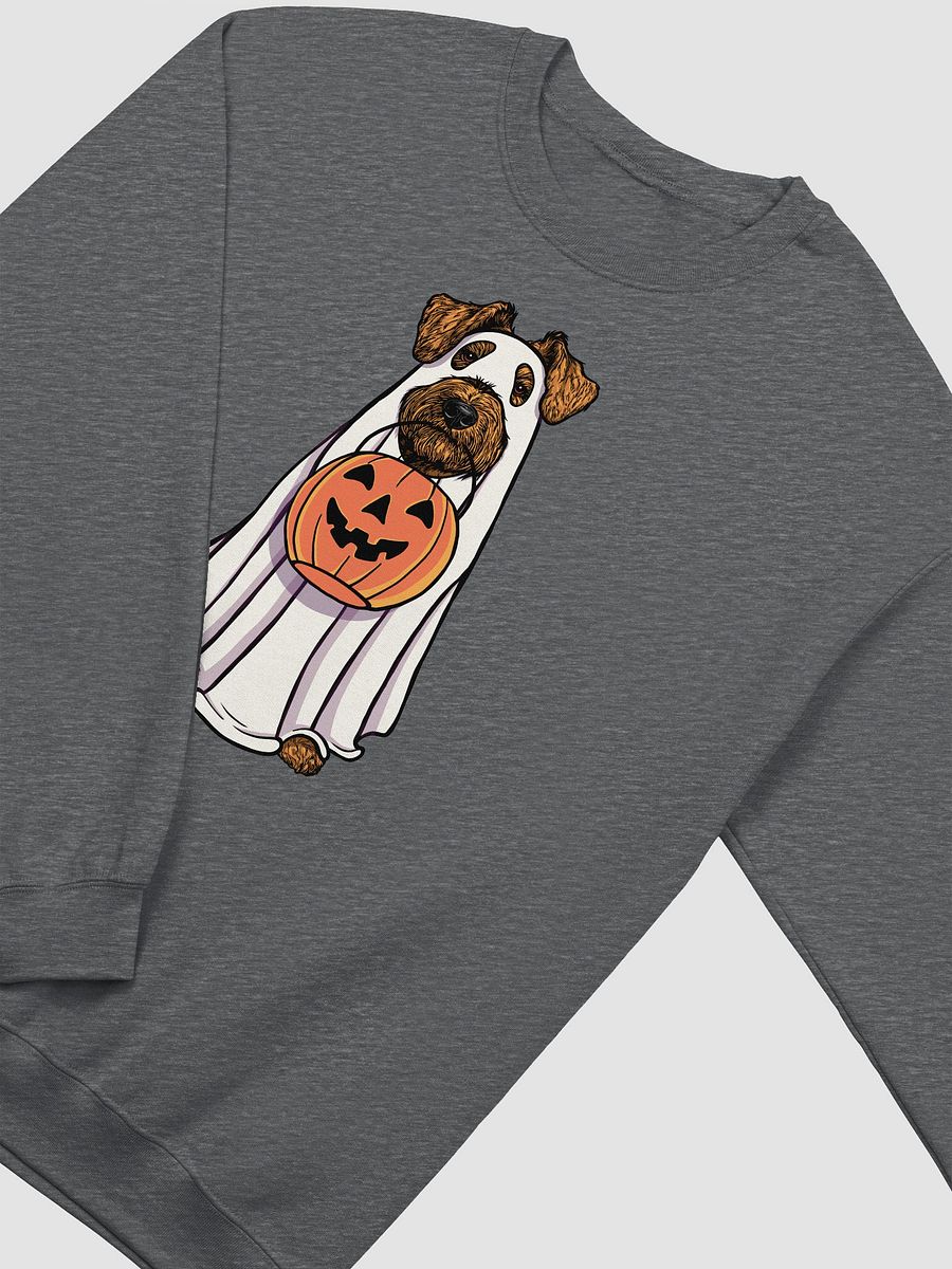 Funny Halloween Airedale Terrier Sweatshirt | Funny Airedale Wearing a Ghost Costume and Holding a Pumpkin Basket product image (8)
