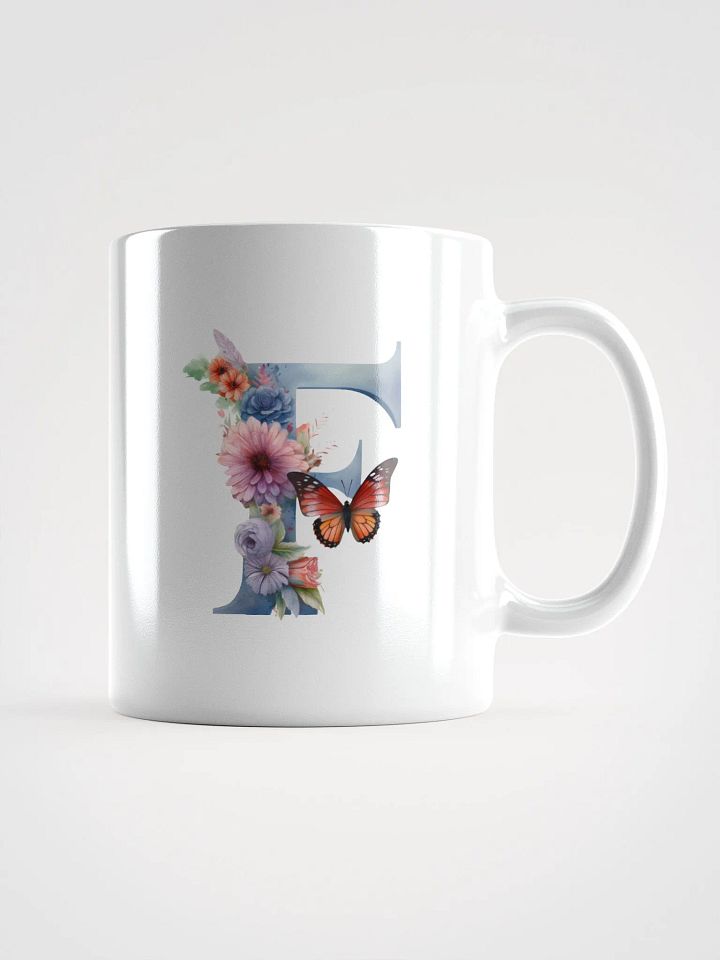 Letter F Monogram Floral Fantasy White Glossy Mug product image (1)