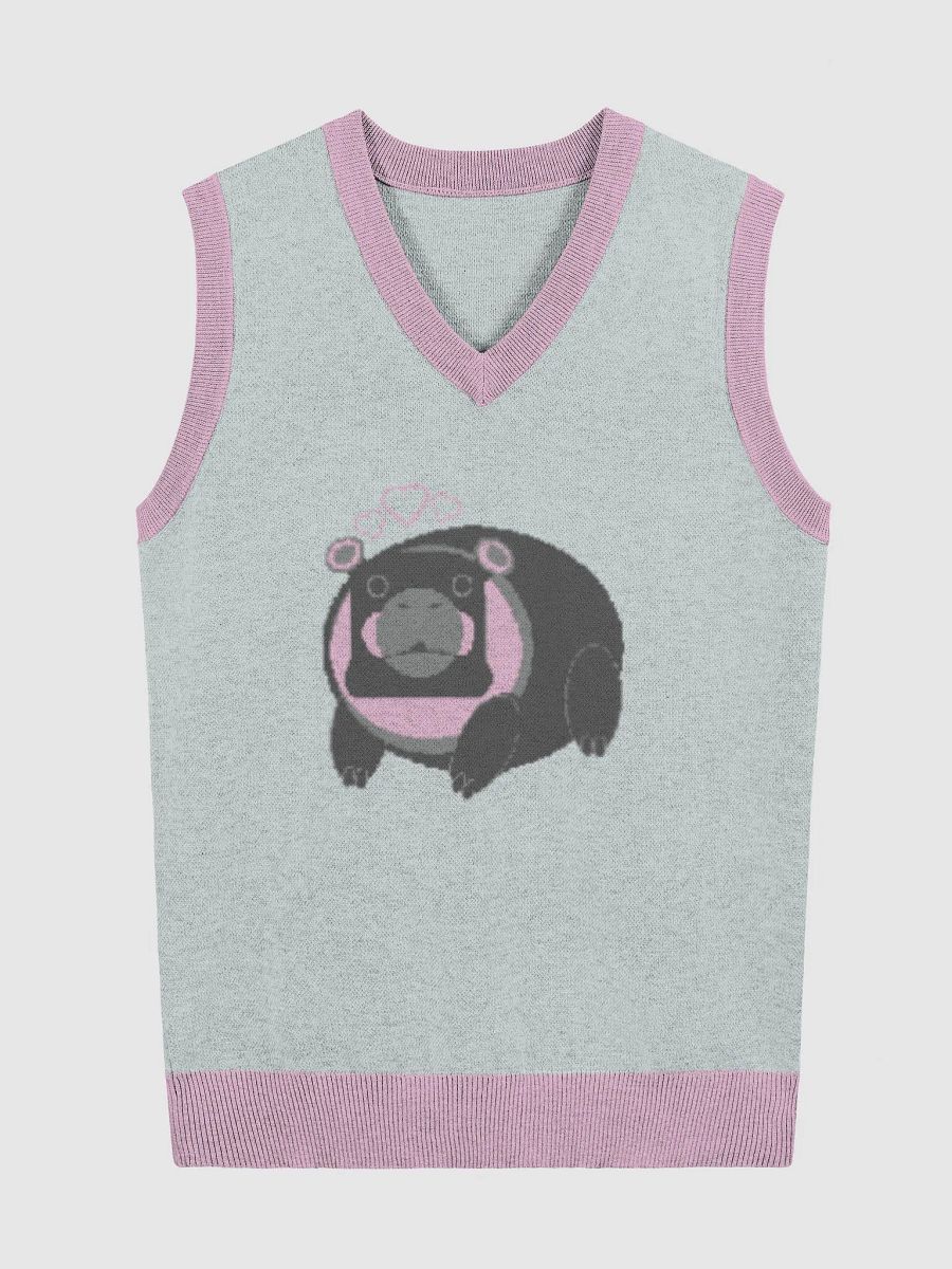 Cozy Moo Deng Love Knitted V-Neck Vest product image (1)