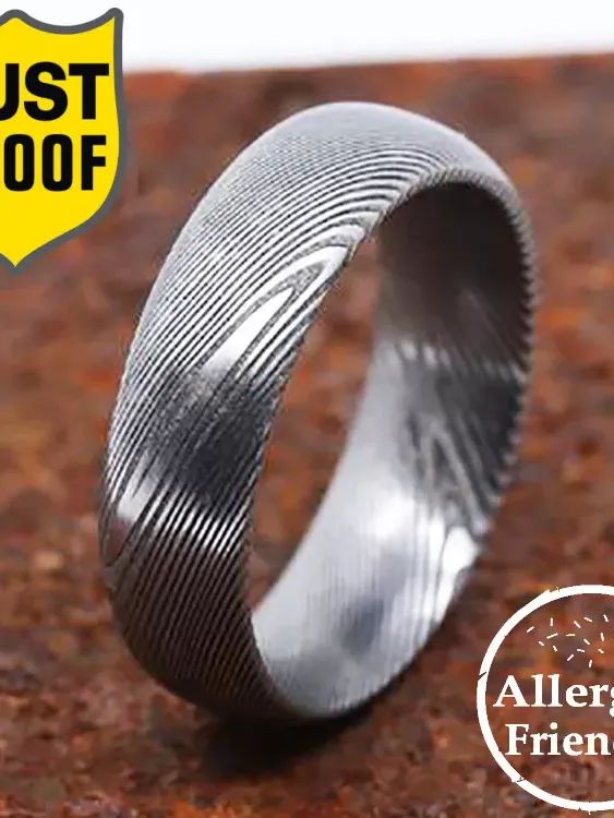 Customized Basic Damascus Steel Ring Wedding Band For Men Engagement Hand Forged product image (6)
