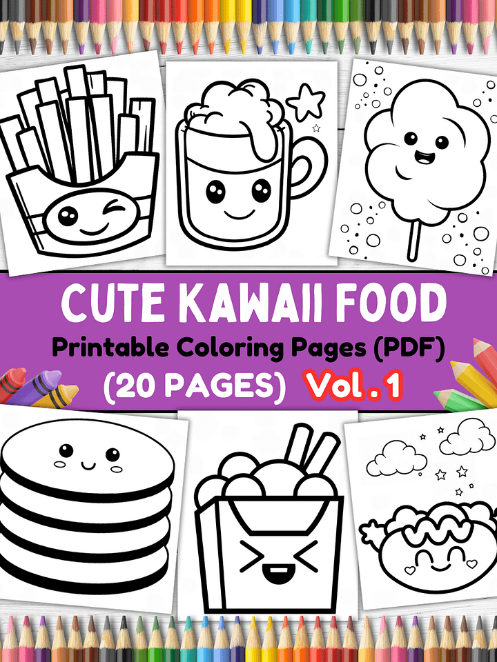 20 Cute Kawaii Food Coloring Pages#1 (PDF Coloring Pages) product image (1)