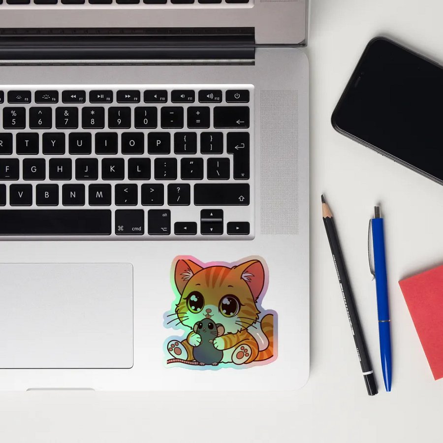 Whimsical Kitten and Mouse Holographic Sticker Sheet product image (12)