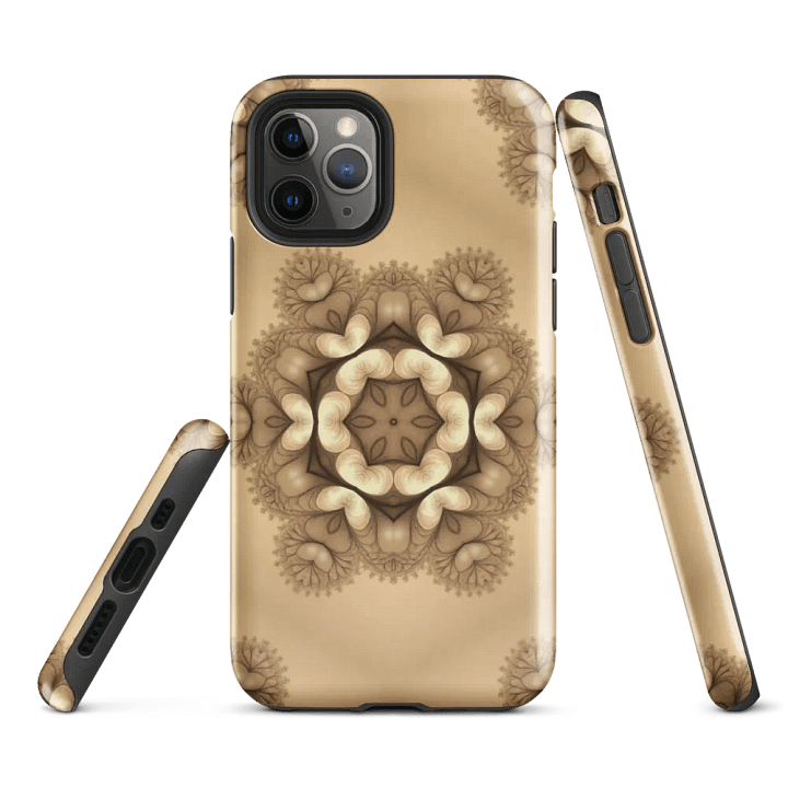 Tough Phone Case for iPhone® - Brown and Beige Geometric Snowflake Design product image (1)