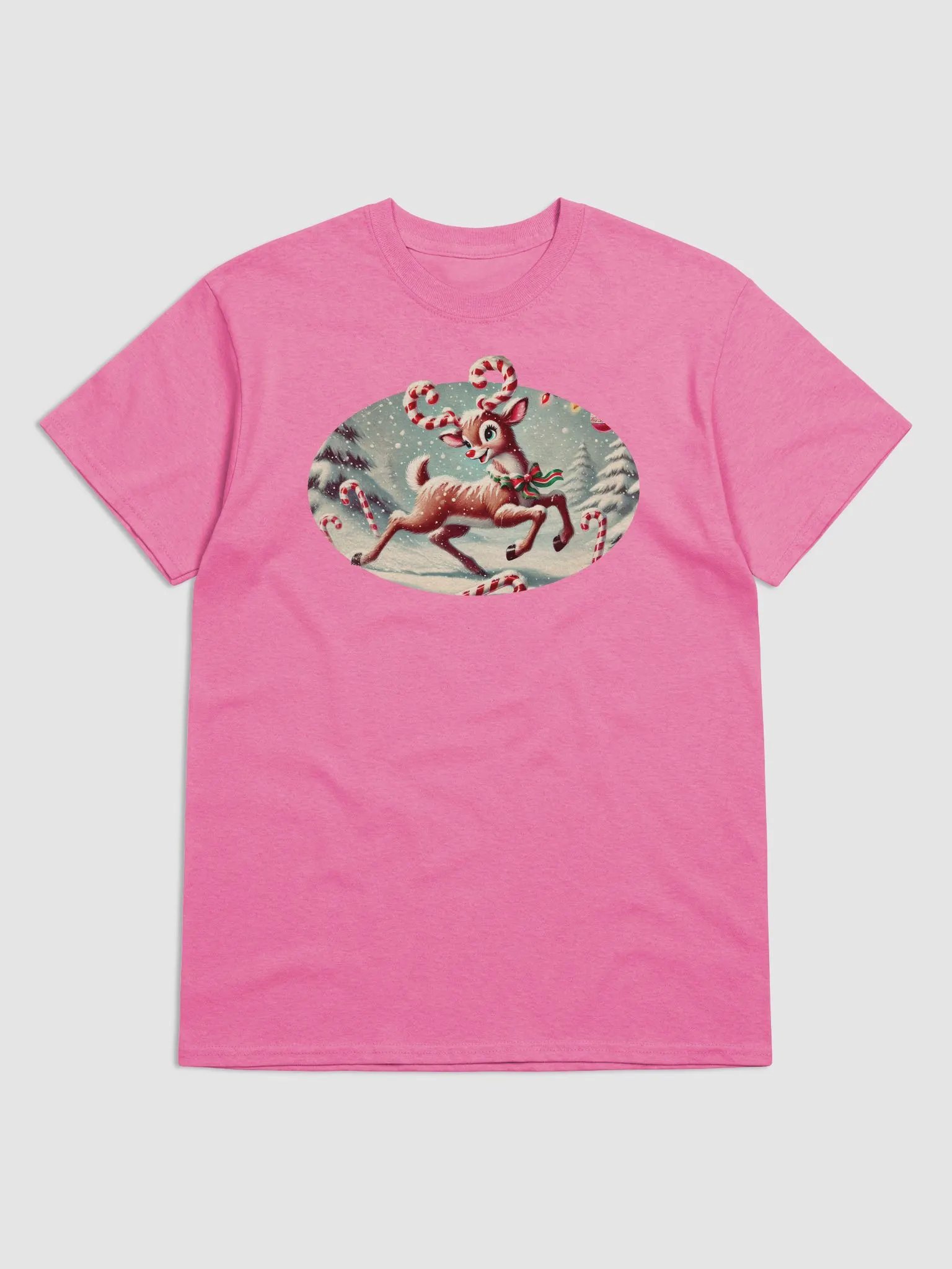 Joyful Candy Cane Reindeer Adult T-Shirt product image (2)