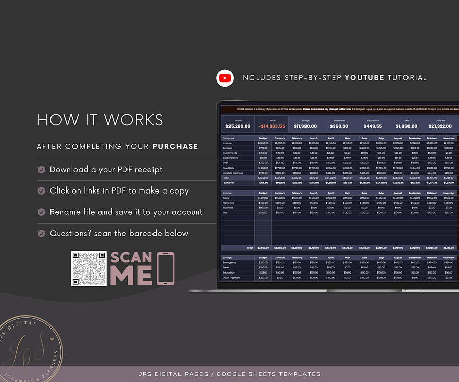 Monthly and Annual Budget Spreadsheet (Dark Mode) product image (10)