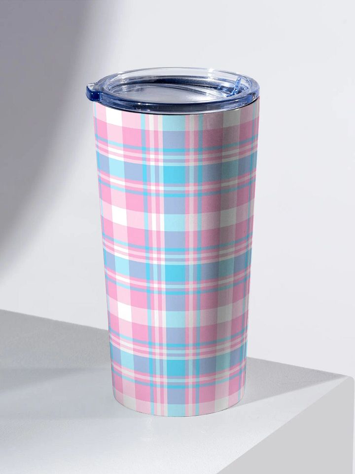 Baby Blue, Pink, and White Plaid Travel Tumbler product image (1)