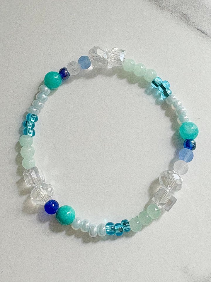 Tidepool Treasure Beaded Bracelet | Seafoam, Aqua & Turquoise | Handmade 7" Coastal Charm by Monique Faella Designs™ | MFD-00164 product image (1)