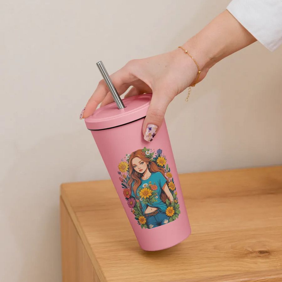 Bloomcore Flower Girl 20 oz Tumbler Cup - Pink - Insulated Tumbler with a Straw - v1 product image (6)